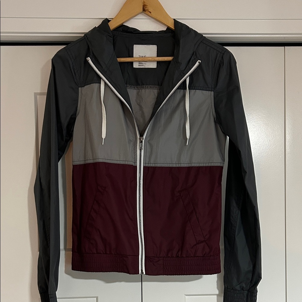 Zine Clothing Gray and Burgundy Windbreaker Jacket